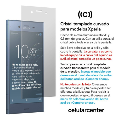 Sony Xperia Cristal Curvado Templado Xa1 / Xa1 Ultra / Xa / Xa Ultra / X / Xp / Xz1 / Xz / Xzs / Xz Premium 9h 0.3mm
