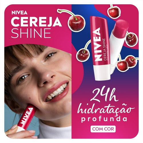 Imagem 8 de 9 de Protetor Labial Nivea Cereja Shine 4,8g