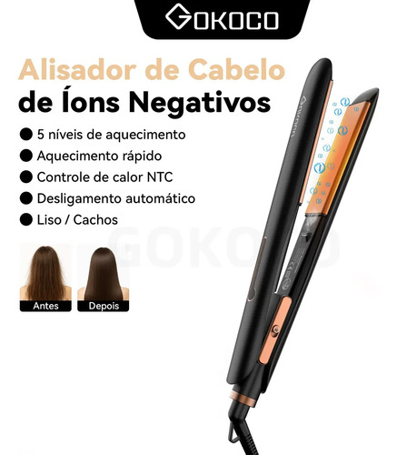 Prancha de Cabelo Profissional Iônica Portátil para Cachos com Regulador de Temperatura Bivolt