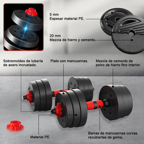 Kit De 20kg Pesas Y Mancuernas Ajustables Para Ejercicio