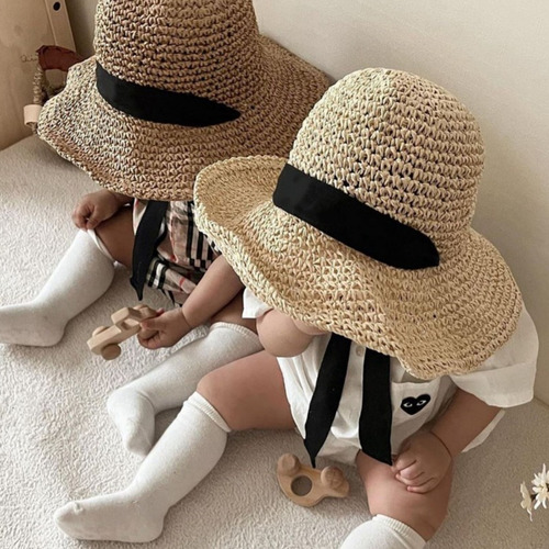Sombreros De Playa Con Gorra Tejida De Paja (bg) Para Bebés