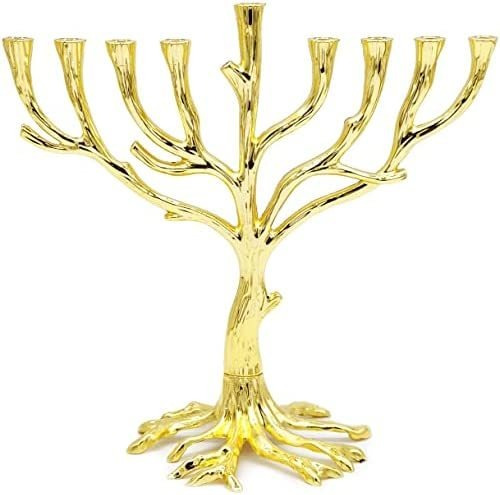Tree Of Life Menorah Rustic Gold Finish For Hanukkah (rustic
