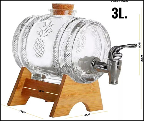 Barril De Vidrio Con Grifo De 3l. ¡incluye Base De Madera.!