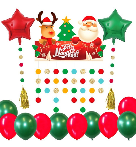 Imagen 1 de 10 de Kit Decoración Navidad Año Nuevo Guirnalda Globos Navideño