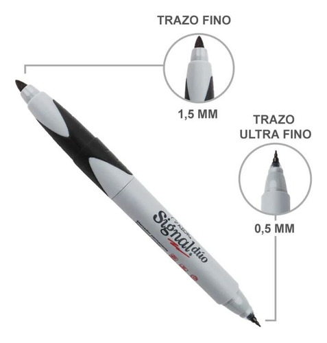 Marcador Permanente Signal Doble Punta C/12 Piezas Negro