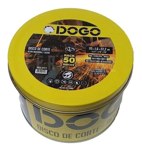 Disco Corte Amoladora Dogo 115 X 1,60 Mm X 50u Simil Tyrolit Color Negro