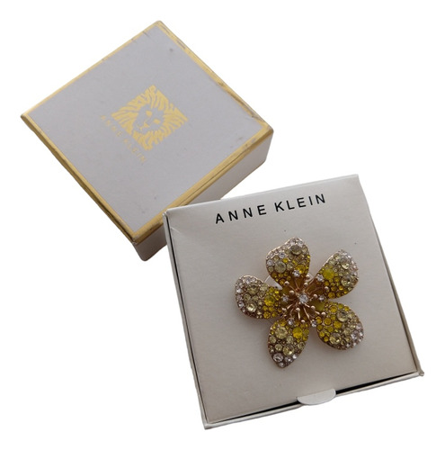 Broche Pin Prendedor De Flor Amarilla Cristales Anne Klein 