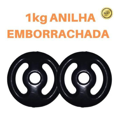 Kit 2 X Anilhas De 1kg Emborrachada Super Premium Preta