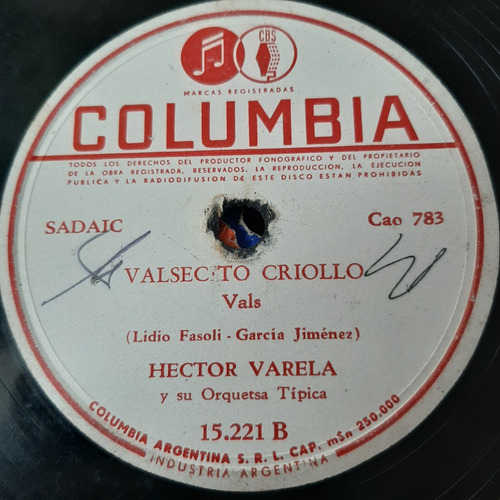 Pasta Hector Varela Rodolfo Lesica Columbia 15221 C91