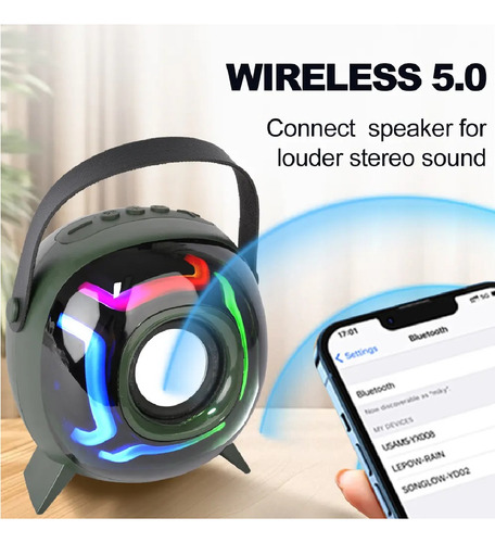 Parlante Circular Con Micrófono Y Luces Led Bluetooth Ub