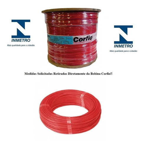 Imagem 2 de 3 de Fio Rígido/sólido 750v 6mm Corfio Rolo De 50metros Vermelho