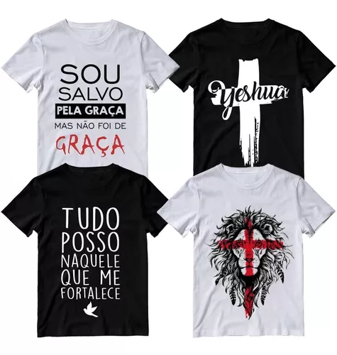 Kit 4 Camiseta Moda Gospel Igreja Camisa Jesus Evangélica Fé