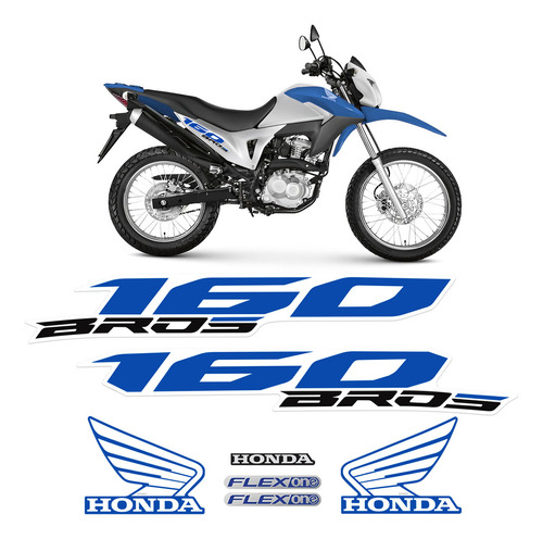 Jogo Kit Adesivos Para Honda Bros 160 Esdd 2014 Moto Azul