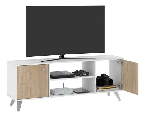Mueble Rack Para Tv Moderno 2 Puertas 140x54x35 Escandinavo