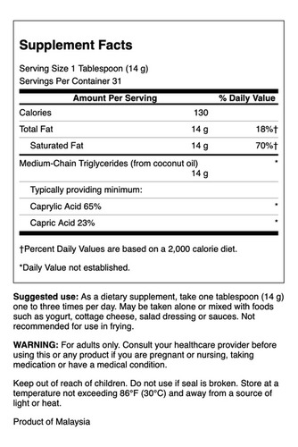 Swanson Suplemento de Aceite De Mct 100 % Puro, 16fl Oz (473ml)