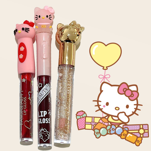 Kit De 7 Gloss Labiales Hello Kitty Favor Beauty Mujer Bella Multicolor Y Transparente
