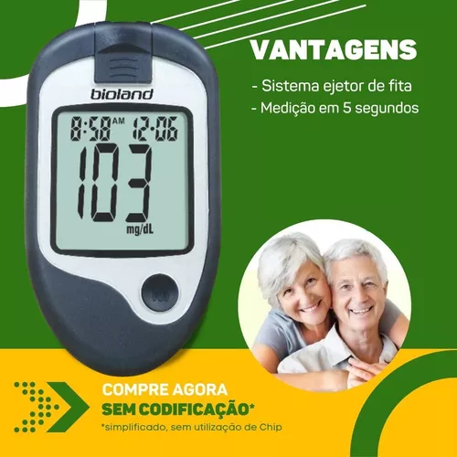 Glicosímetro Bioland G500B Azul Medidor Glicose Aparelho Glicemia G500  Digital P/ Medir Diabetes