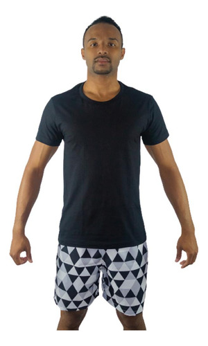 Kit Camiseta Casual + Short Tactel Masculino Estampado Macio