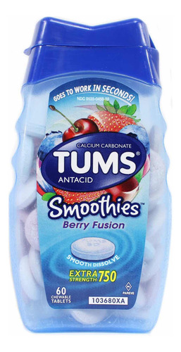 Tums Smoothies Berry Fusion Antiácido 60 Tab. Sabor Frutos Rojos