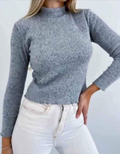 Sweater Polera Mujer Lanilla Moda Dama Elastizado Básico