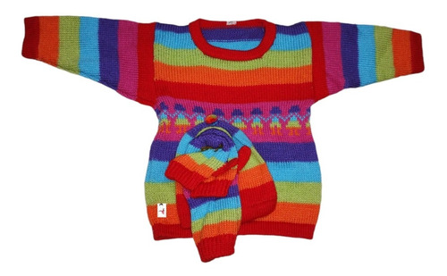 Sweater Pullover C/gorro Medias Guantes Bebe Lana De Alpaca