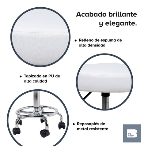 Banco Taburete Neumático Giratorio 360° Con Altura Ajustable Para Consultorio O Salón De Belleza Spa Blanco