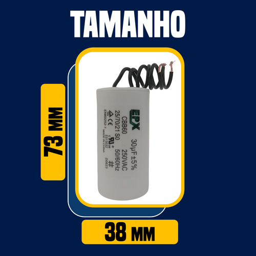 Capacitor Permanente 30uf 250v 2 Fios Cbb60 Motor Eletrico