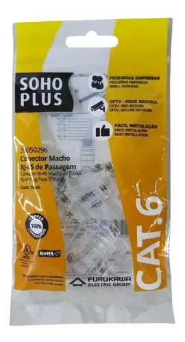 Conector Rj45 Cat.6 Macho De Passagem 35050296 Kit 10 Plugs EZ CRIMP