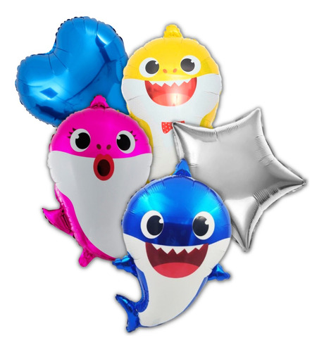 Set De 5 Globos Metalizados Bebe Tiburón Baby Shar K