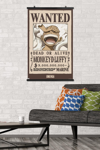 Póster De Pared Monkey D Luffy Wanted 56.6 X 86.4 Cm Con Cli
