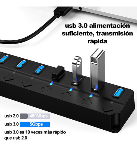 Hub Usb 3.0 Moxen Com 7 Portas Usb Com Switch Independente
