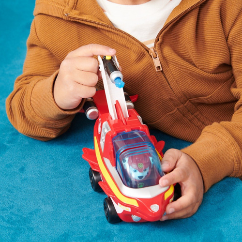 Imagen 9 de 10 de Paw Patrol, Vehículo Transformable De Marshall Con Figura Color Rojo