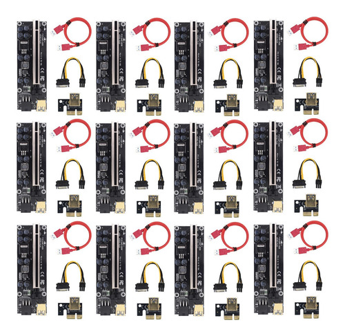 Kit X12 Riser Pci-e 16x A 1x Usb V009s Plus 9s+ Mineria Hobb