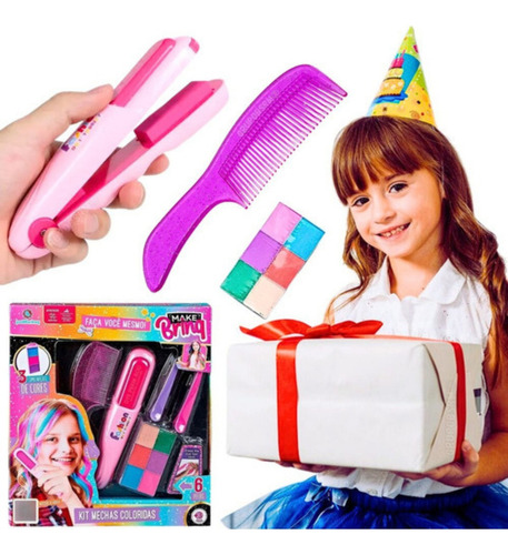 Mechas Coloridas Kit Menina Pinte Cabelo Make Infantil Linda