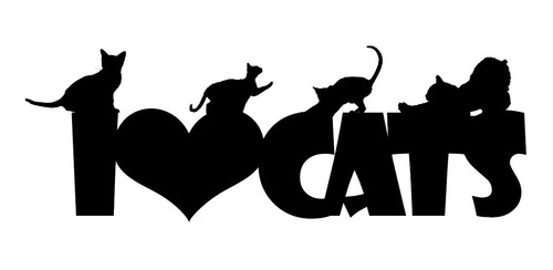 Adesivo De Parede - I Love Cats Amor Gatos Pets Petshop 