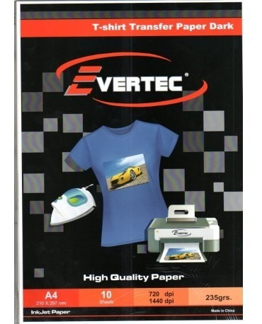 Evertec Papel Transfer Light A4 160g X10 Hojas Remeras