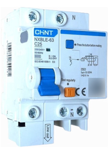 Interruptor 1p+n, Curva C 25a + Diferencial 30ma,tipo Ac, 6k