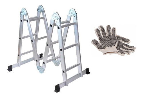 Imagen 1 de 5 de Guantes Y Escalera De Aluminio Articulada 4x3