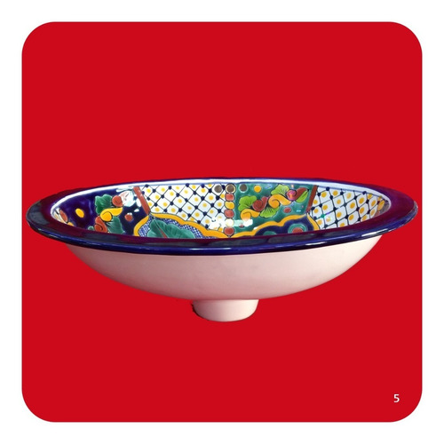Imagen 2 de 3 de Lavabo Chico Color De Cerámica Tipo Talavera 40x30x14 Cm M5