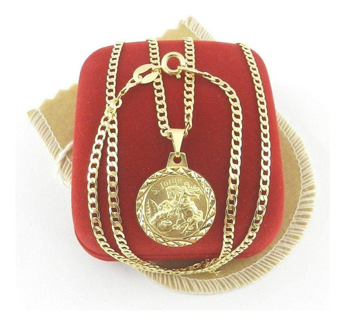 Corrente Masculina 50cm 3mm São Jorge Folheada Ouro Cr1632 Cor Dourado