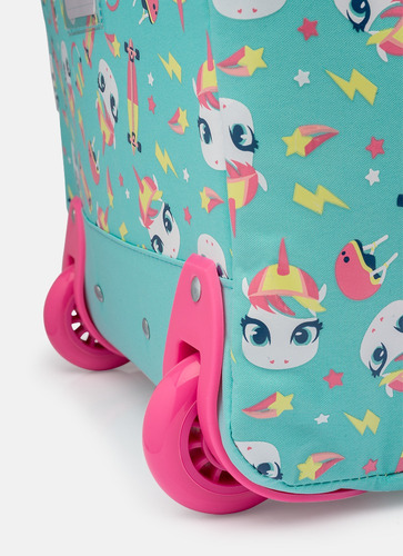 Mochila Escolar Pequena Com Rodinha Unicórnio Skate - Puket Cor Verde Água