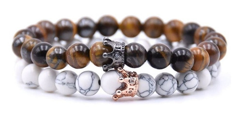 Pulsera Piedra Natural Ojo De Tigre Y Howlita Mujer Hombre