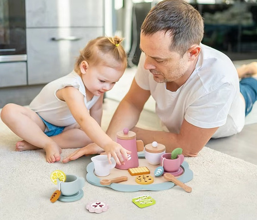 Set De Té Madera: Juguete Didáctico Para Niños Juego Color Multicolor