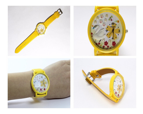 Reloj Amarillo Cisne Niña Vintage Moda Envío Gratis R195