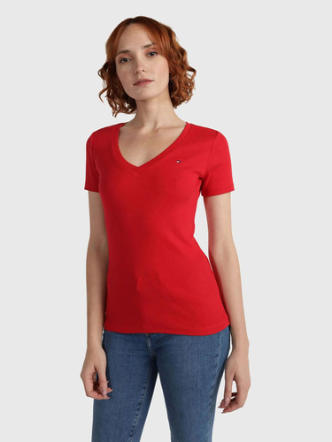 Polera Essential V-neck Rojo Tommy Hilfiger