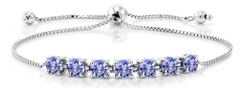 Gem Stone King Pulsera De Tenis De Tanzanita Azul De Plata D