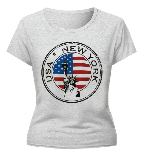 Remera New York Estatua De La Libertad Dama Gris