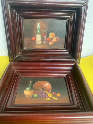 Dos Pinturas Bodegones Al Óleo De Teruel Vintage (Usado)