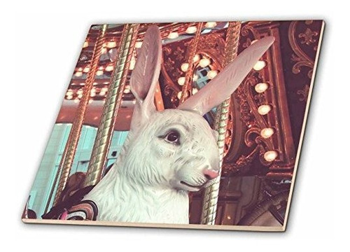 3drose Ct_10871_5 Merry Go Round Rabbit De Azulejo De Vidrio