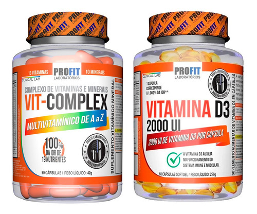 Vitamina D3 2000ui Vit D3 60 Cáps + Vit Complex - Profit